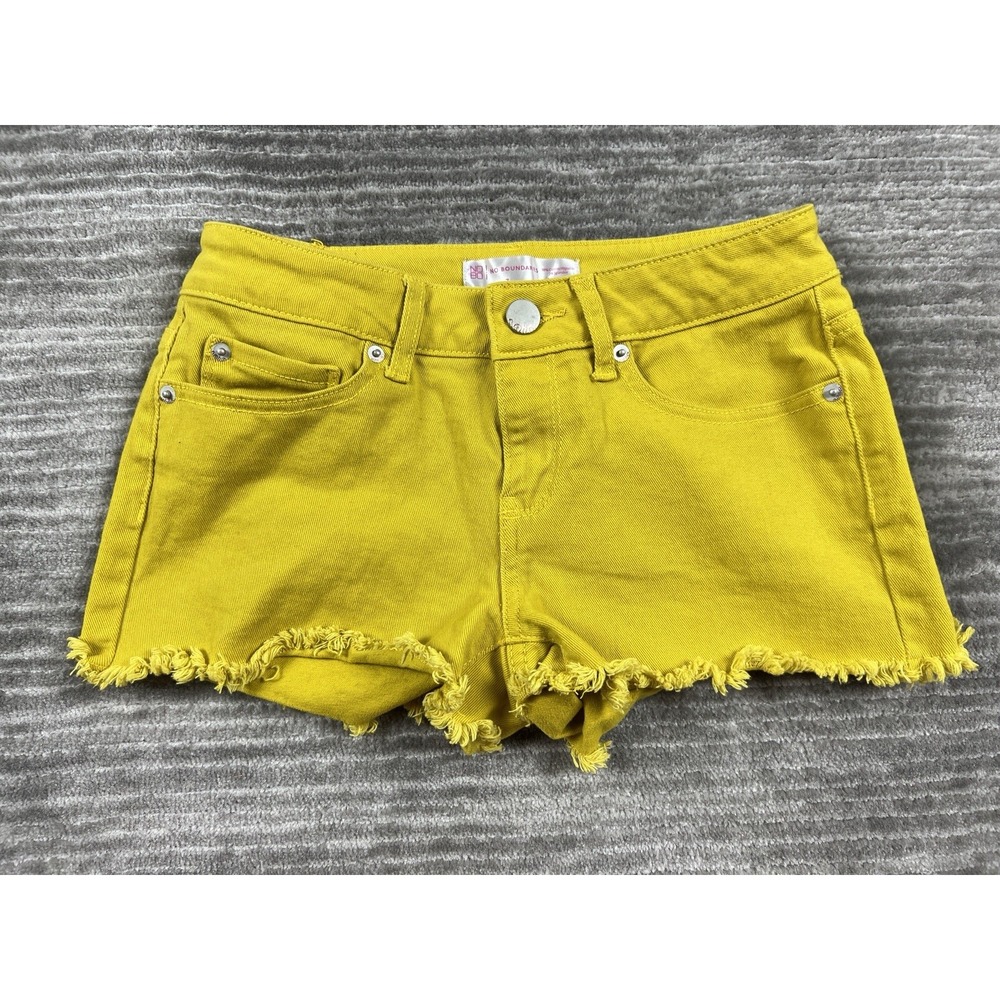 No Boundaries Denim Shorts Womens 7 Yellow Gold Ice Frayed Hem Low Rise Stretch